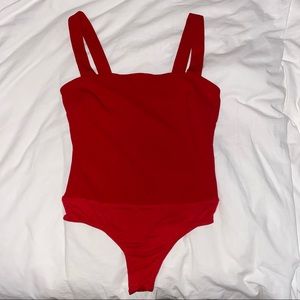 Red Square Neck Bodysuit